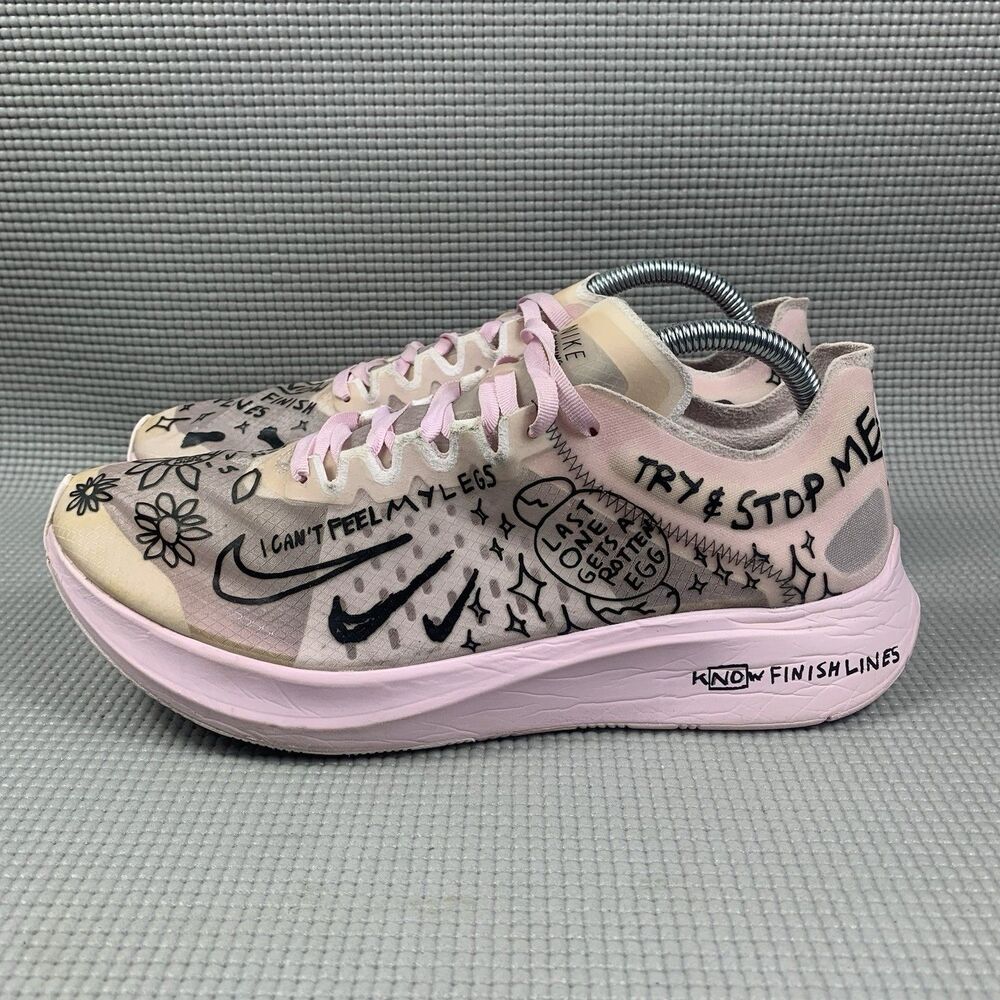 Nike Zoom Fly SP X Nathan Bell Doodles Pink & Black Sneakers Shoes Men Sz 9.5